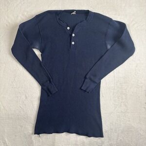 VTG Montgomery Ward Blue Long Sleeve Waffle Knit Henley Thermal Men's XL Stains